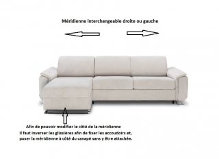 Canapé d'angle EXPRESS BILBAO couchage 140cm matelas 16 cm méridienne coffre velours ivoire